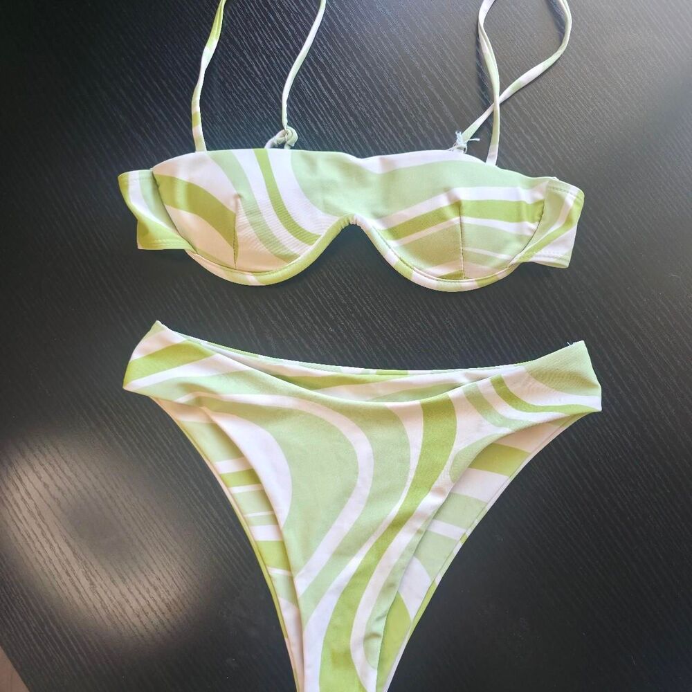 Unbranded Women's White and Green Bikinis-and-tankini-sets